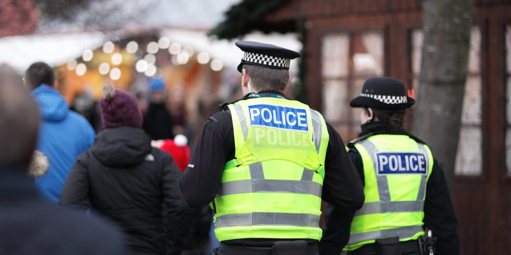 Police,In,Hi-visibility,Jackets,Policing,Crowd,Control,At,A,Uk